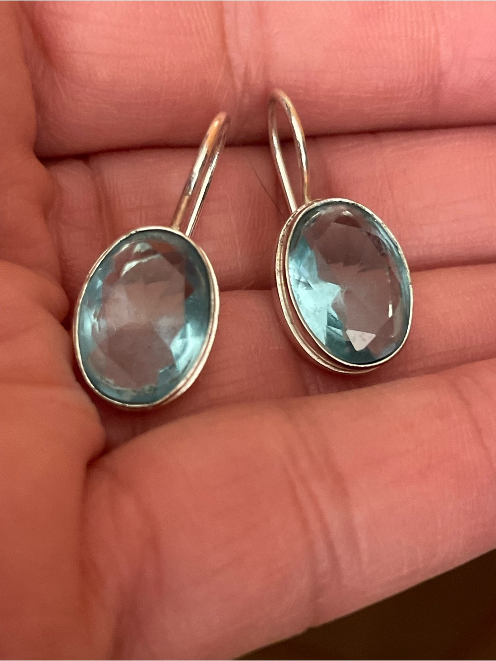 Sterling Silver Gemstone Drop Earrings - Elegant Light Blue Gem